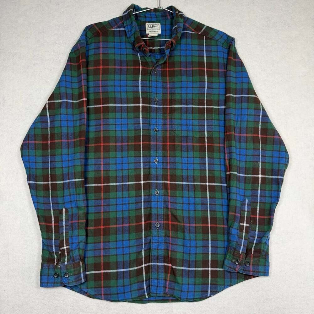 LL Bean Shirt Mens Medium Plaid Long Sleeve Multicolor Button Up Slightly Fitted